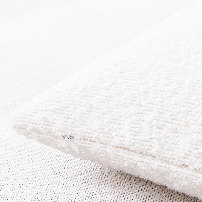 Mixhug Decorative Boucle Throw Pillow Covers, White, 18 x 18 Inches, Pack of 2 - Textured Boho Pillow Covers for Couch and Bed