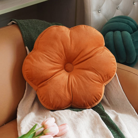 ARTMAGIC Flower Shaped Velvet Decorative Throw Pillow Cushion Ultra Soft Cute Daisy Boho Pillow Floor for Couch Bed Sofa Gift (Burnt Orange)