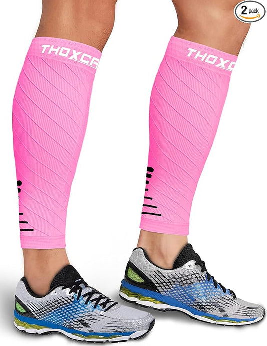 Thoxcare Calf Compression Sleeve for Men Women (2 Pairs), Leg Support Footless Compression Socks for Running - Shin Splint Varicose Veins Swelling & Pain Relief, Pink/Black, Small