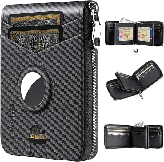 Men’s RFID Blocking Zipper Large Dimensions Wallet with 2 ID Windows - Large Capacity Design, 13 Credit Card Slots
