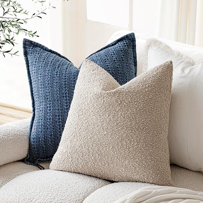 Foindtower Decorative Textured Boucle Throw Pillow Covers Accent Solid Pillow Cases Neutral Soft Cozy Couch Cushion Case for Chair Sofa Bedroom Living Room Home Decor 26 x 26 Inch,Beige Oatmeal
