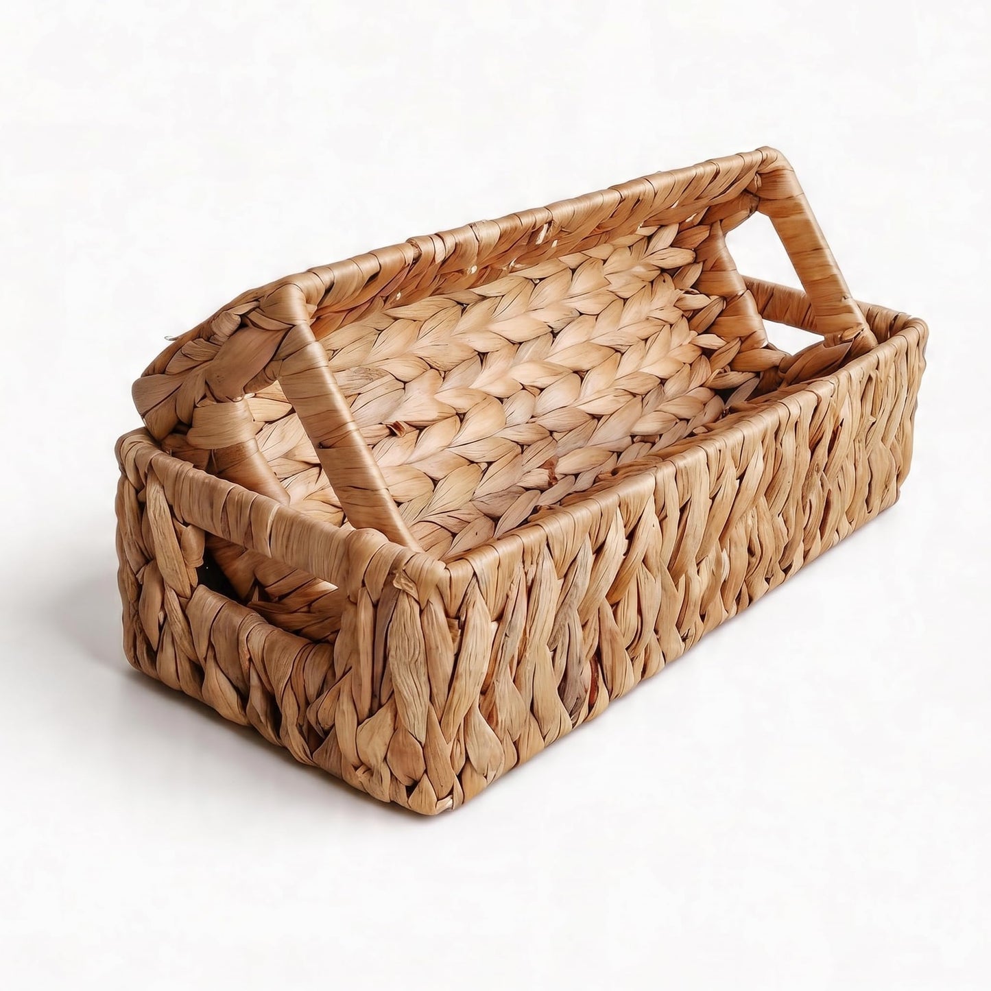 Water Hyacinth Wicker Storage Baskets, Natural, Set of 2