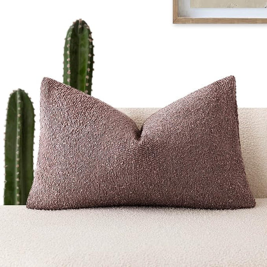 Foindtower Decorative Textured Boucle Throw Pillow Covers Accent Solid Lumbar Pillow Cases Neutral Soft Cozy Couch Cushion Case for Chair Sofa Bedroom Living Room Home Decor 12x20 Inch,1PC,Dark Purple