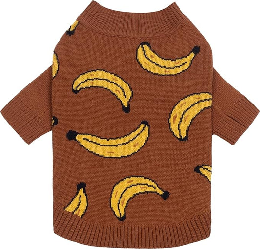 Fitwarm Banana Dog Sweater, Thermal Dog Winter Clothes for Small Dogs Boy Girl, Pet Outfit, Brown, Yellow, XS