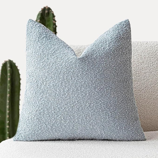 Foindtower Modern Textured Boucle Throw Pillow Covers Accent Solid Decorative Pillow Cases Cozy Woven Couch Cushion Case for Chair Sofa Bed Living Room Home Decor, 18 x 18 Inch, 1PC, Light Blue