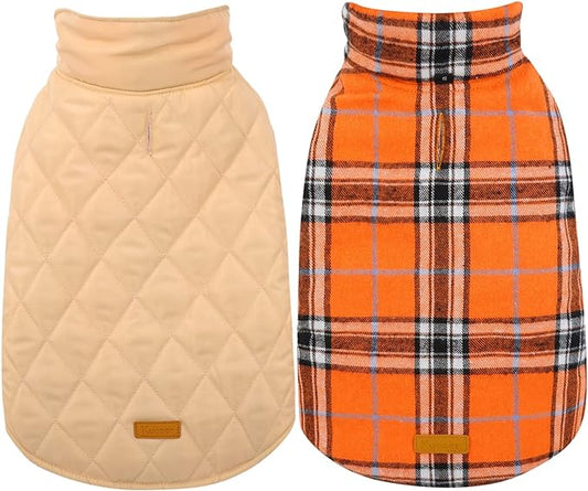Kuoser Waterproof Dog Coat, Reversible Dog Jacket for Medium Dogs, Adjustable Durable Doggie Winter Coat Warm Puppy Cold Weather Apparel from Small to Large Breed, Orange M