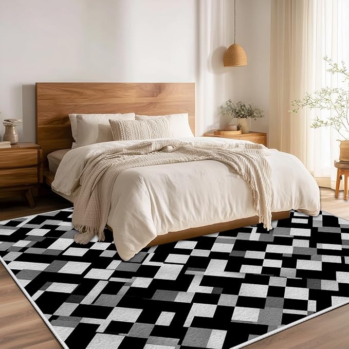 Black White and Grey Rug - Geometric Area Rug, Area Rugs 3x5, Modern Abstract Rugs, Irregular Block Splicing Carpet Washable Non Slip Home Decor Carpet for Living Room