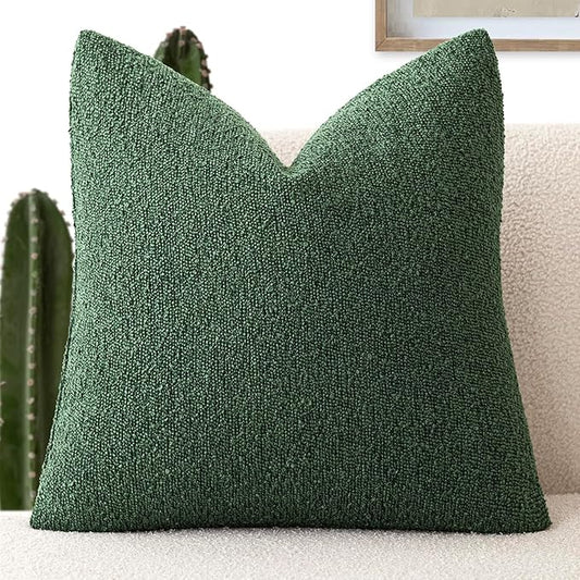 Foindtower Decorative Textured Boucle Throw Pillow Covers Accent Solid Pillow Cases Neutral Soft Cozy Couch Cushion Case for Chair Sofa Bedroom Living Room Home Decor 18x18 Inch,1PC,Pine Green