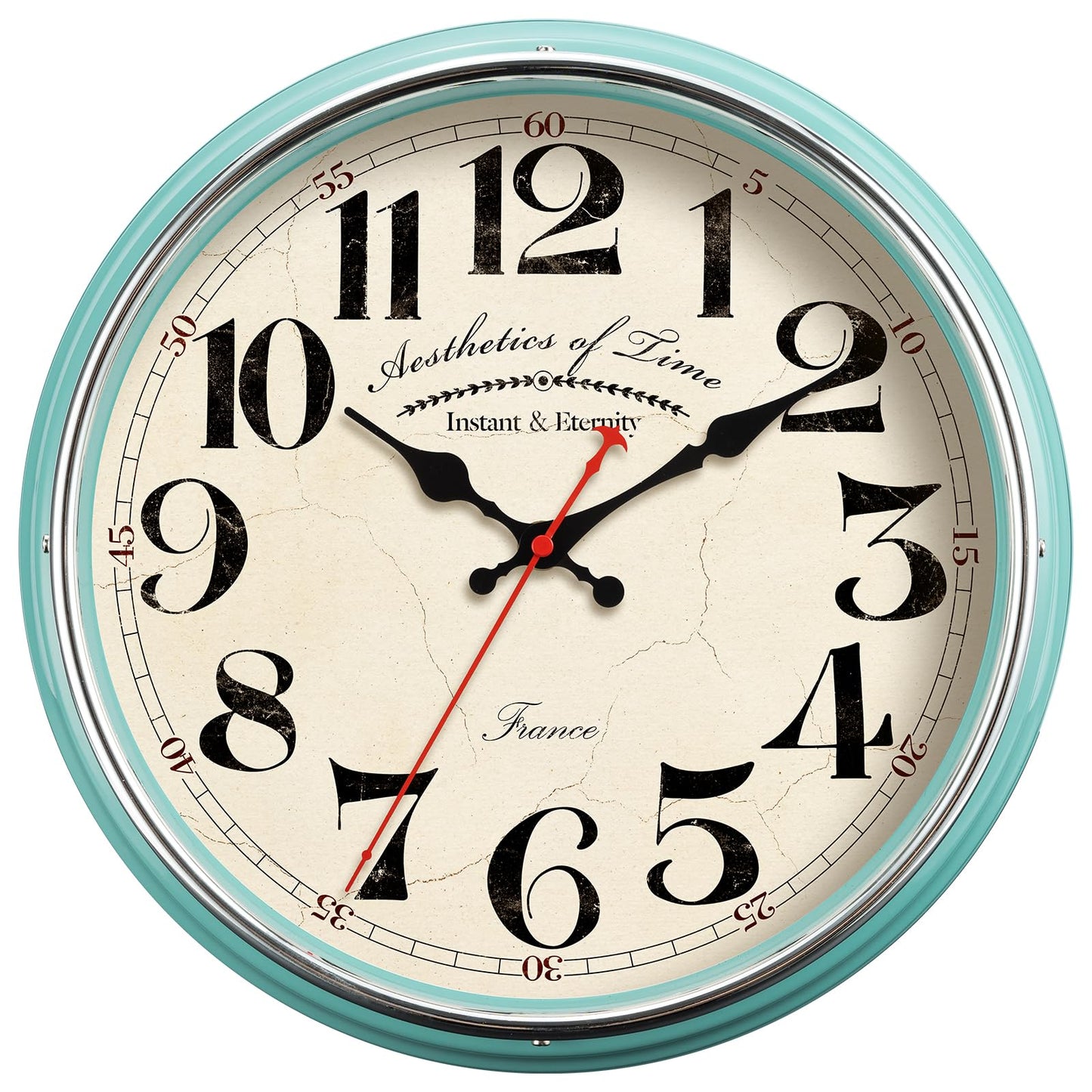 HYJOOY Countryside Wall Clock Metal 12.4" Vintage Retro Wall Clocks Silent Non Ticking Easy to Read for Living Room, Kitchen, Bedroom, Office, Bar(12.4" Turquoise)