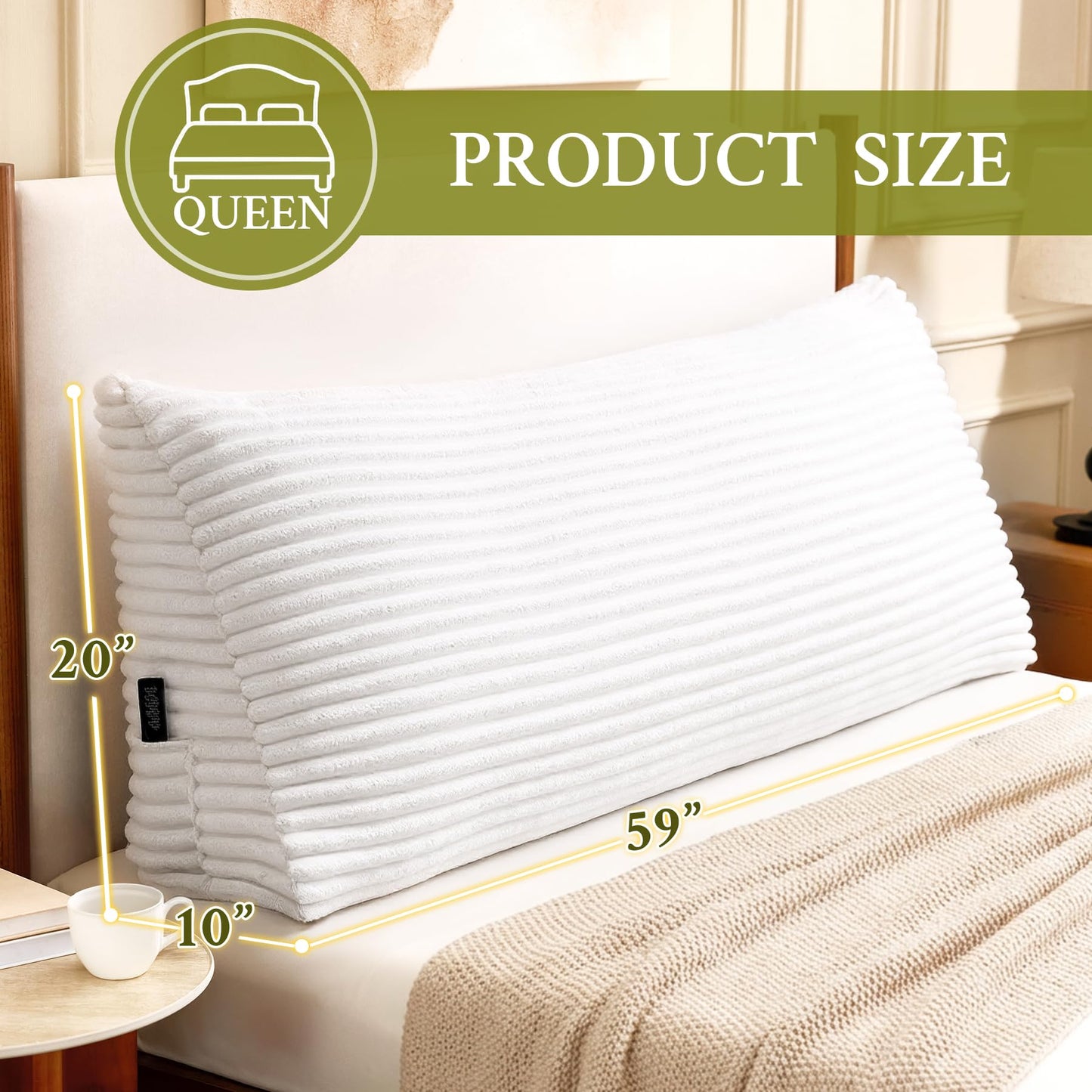 Zonamat Headboard Pillow Queen, Headboard Wedge Pillow, Back Rest Pillows for Sitting, Reading, Working, Triangle Pillow with Removable Cover, Daybed Pillows for Bed Dorm Sofa, White