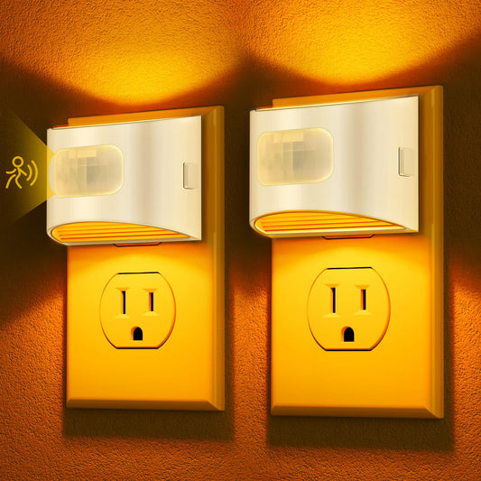 DORESshop LED Night Light[2 Pack], Night Lights Plug into Wall, Dimmable Plug in Night Light with Motion Sensor, Dusk to Dawn Sensor, Nightlights for Adults, Bedroom, Bathroom, Amber, White Cover