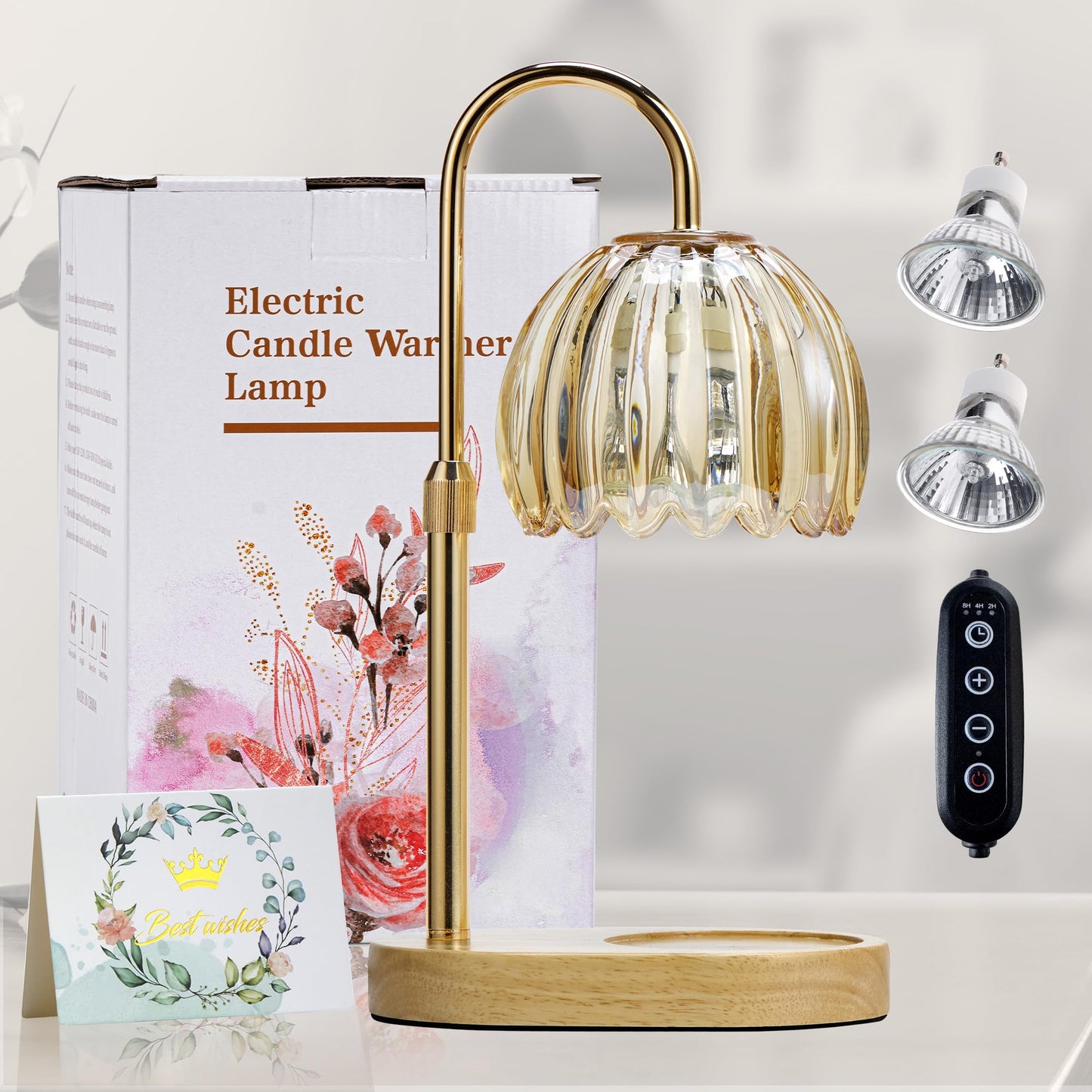 Heymirro Candle Warmer Lamp with Timer Dimmer Adjustable Height, for New Home Decor,Valentine's Day, Birthday Gifts for Women,Wax Warmer Lamp for Jar Candles with 2 Bulbs(Gold)