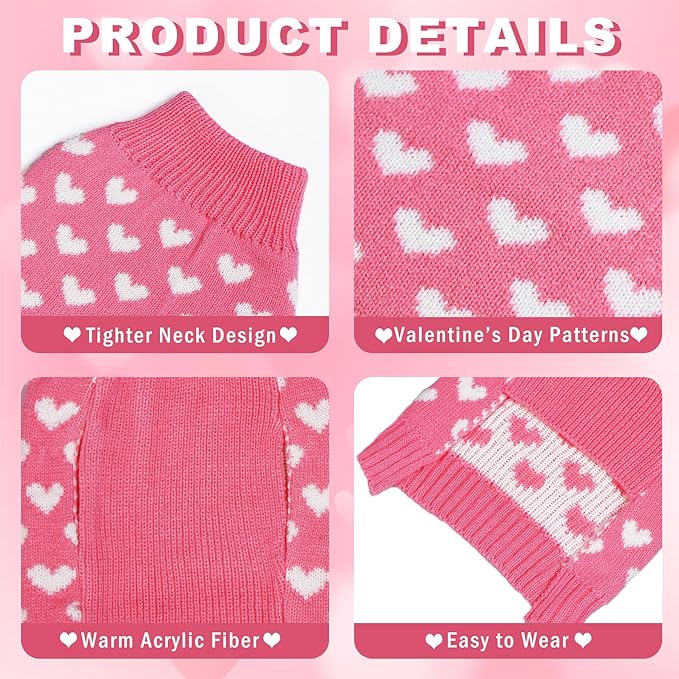 GOYOSWA Valentines Dog Sweater, Dog Valentines Clothes Outfit Knitted Sweaters for Small Medium Large Dogs Pets (Pink Heart, X-Large)