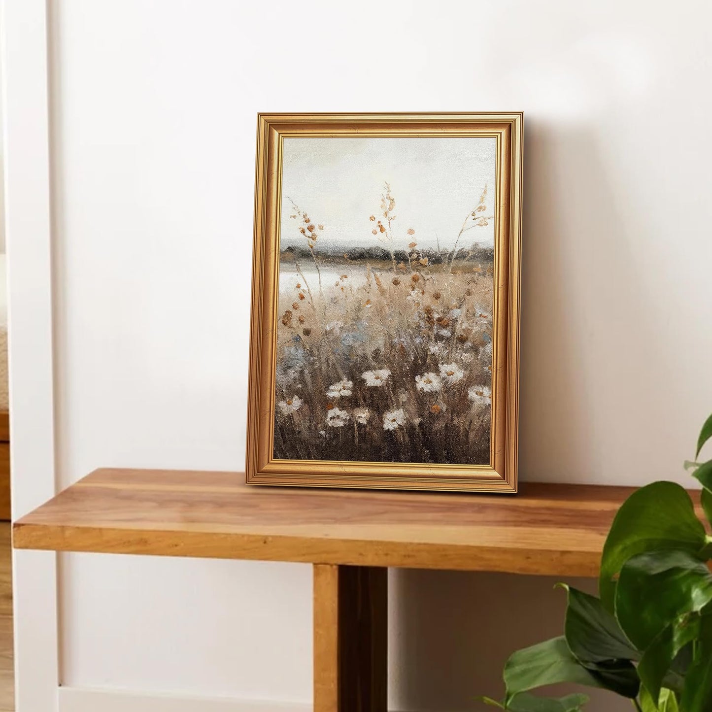 EJPFOGV Vintage Wildflower Meadow Landscape Framed Canvas Wall Art 12x16 in