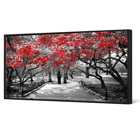 Muzenso Black and Red Trees Canvas Wall Art 20x40 Inch Surreal Black and White Landscape Scene in Central Park New York City Artwork with Black Floater Frame Modern Urban Home Decoration