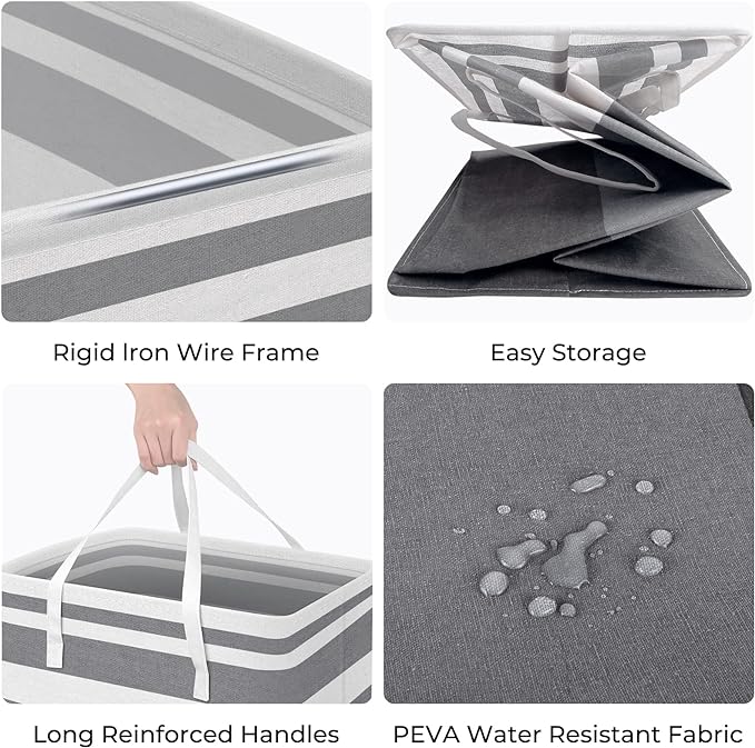 HomeHacks 2 Pack Large Laundry Baskets, Waterproof, Freestanding Laundry Hampers, Collapsible Clothes Hamper with Reinforced Handles in Laundry Room, College Dorm, Bathroom, Bedroom (Grey, 75Lx2)
