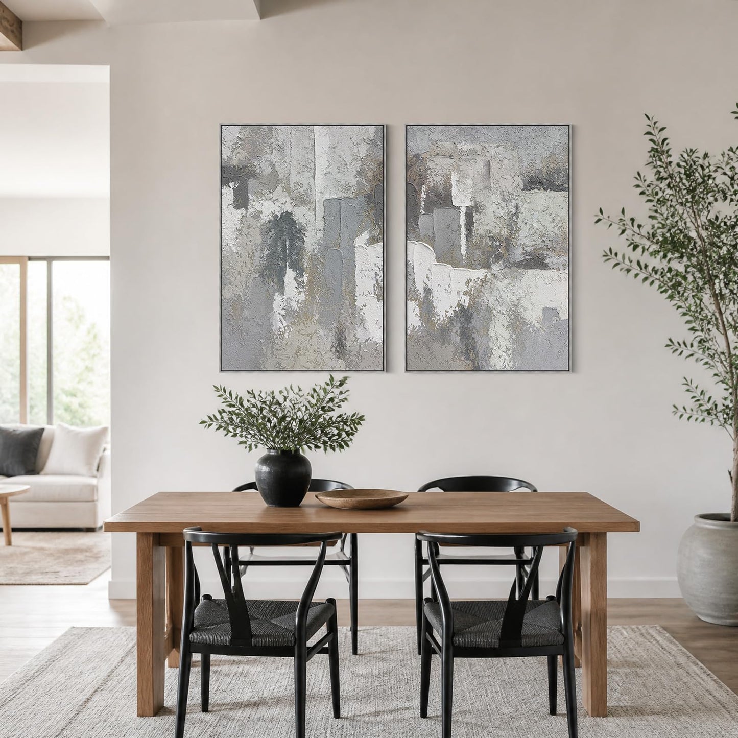 SAFERRYHOME Abstract 3D Textured Wall Art Hand Painted, Large Minimalist Texture Framed Canvas Wall Decor, Neutral Modern Gray White Painting Artwork for Home Office Living Room, 24"x36"x2