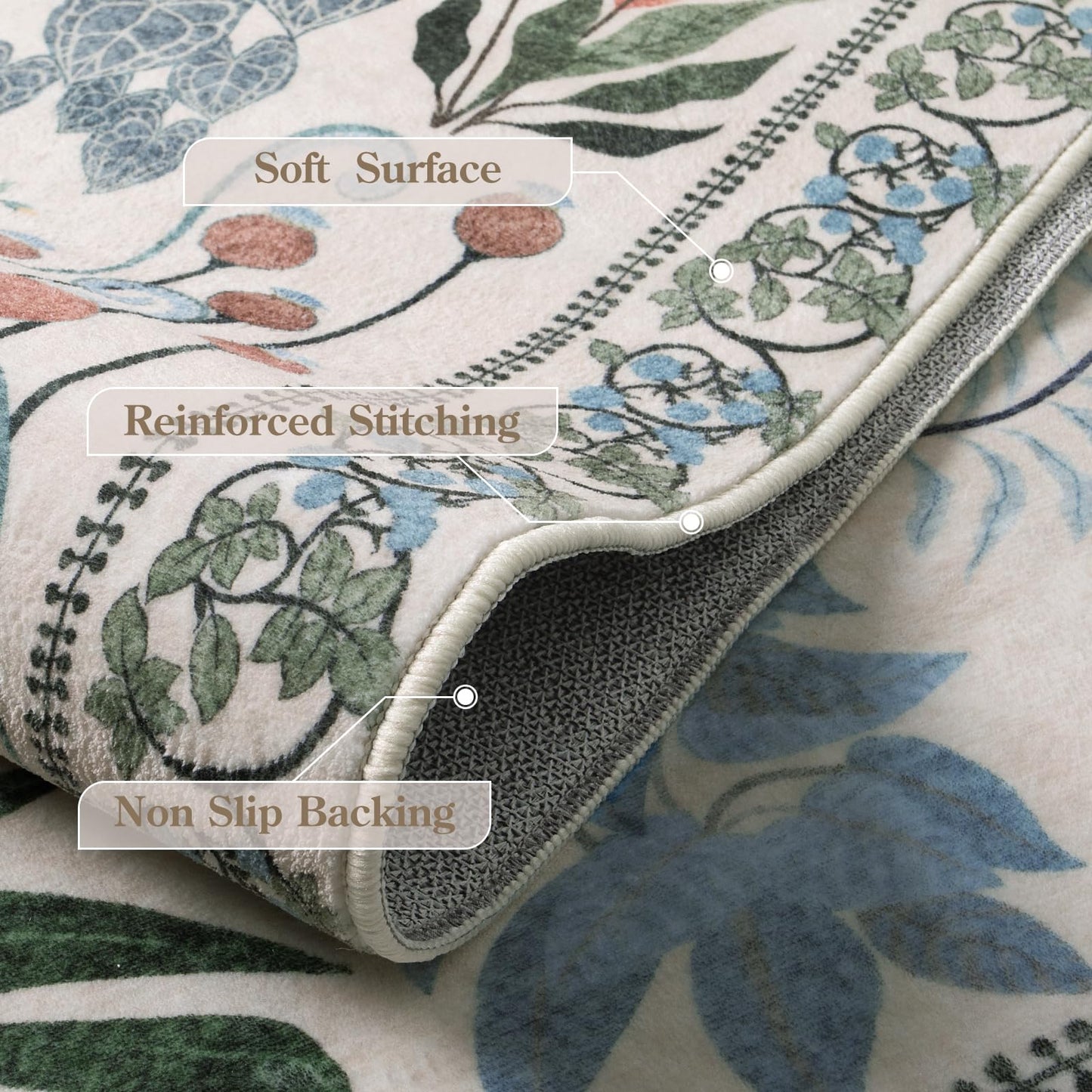 Zealude Floral Boho 5x7 Area Rugs for Bedroom Living Room, Botanical Soft Dining Room Rug, Large Non Slip Stain Resistant Indoor Throw Carpet for Entryway Kitchen Office Playroom (Beige,5 x 7)