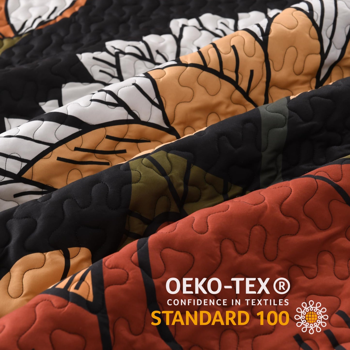 Andency Floral Boho Quilt King Size Bedding Set Black, 3 Pieces Farmhouse Flower Botanical Summer Bedspreads with 2 Shams, Soft Reversible Lightweight Polyester Coverlet Set for All Season, 106"x96"
