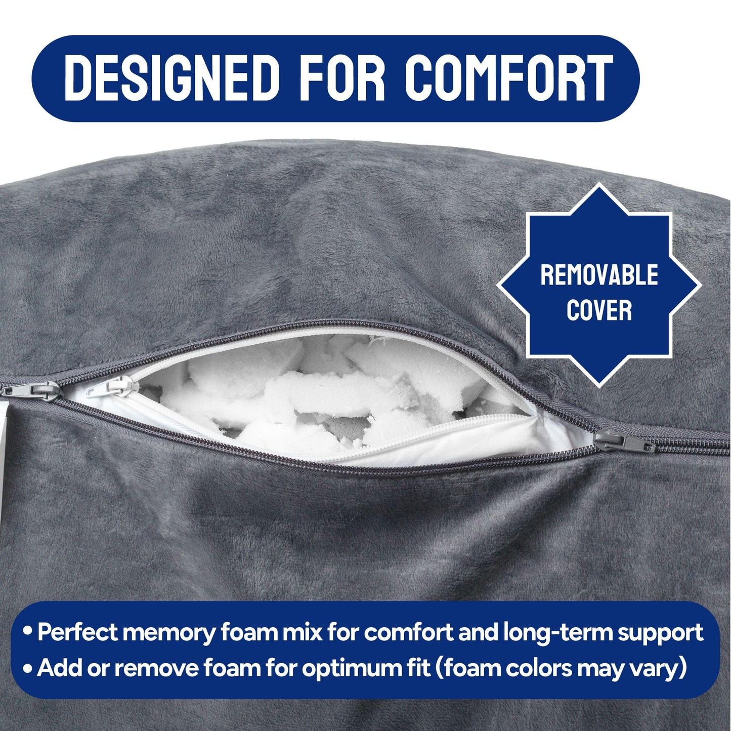 ComfortSpa Reading Pillow for Bed Adult Size, Back Rest Pillow with Arms, Pockets and Washable Cover; Use as a Back Pillow for Bed Sitting Up for Bedrest or Relief from GERD Heartburn (Large Grey)