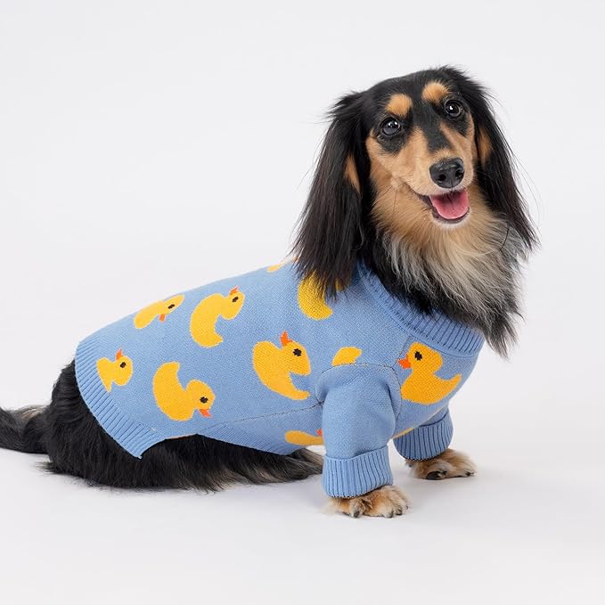 Fitwarm Funny Duck Dog Sweater, Thermal Dog Winter Clothes for Small Dogs Boy Girl, Pet Outfit, Blue, Yellow, Small