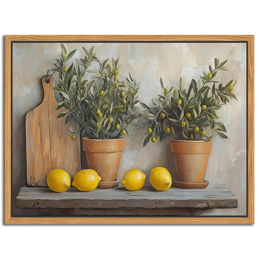 Floating Framed Vintage Kitchen Wall Art, Yellow Lemon Still Life Wall Decor Oil Paintings, Rustic Farmhouse Artwork Canvas Posters Prints Pictures for Living Room Bedroom Home Decor 12x16 Inch