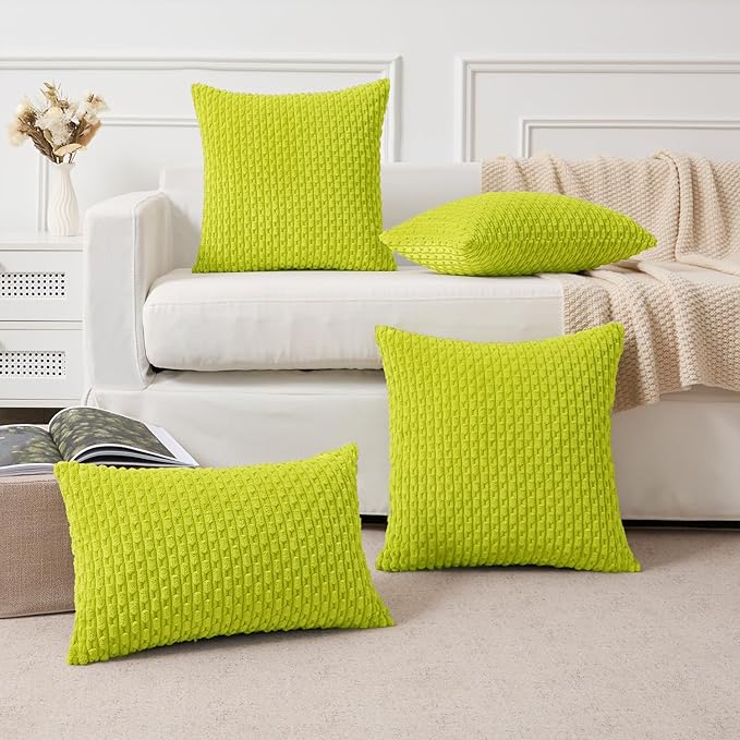Kevin Textile Decorative Pillow Covers Set of 2 Striped Plush Corduroy Pillows Pillowcases Boho Home Decor Cushion Covers for Couch Sofa Bed Living Room 26x26 Inch, Christmas Green
