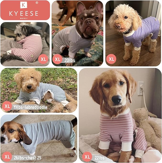 KYEESE Dog Pajamas, Striped Velvet Fleece Pet Jumpsuit, 4 Legs PJS Soft Doggie Jammies, Stretchable Dog Pajamas Pet Costumes, Comfortable Sleepwear for Small Dogs,Red Striped, X-Large