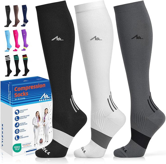NEWZILL Medical Compression Socks for Women & Men, 20-30 mmHg Knee-High Support for Circulation, All-Day Comfort for Work Travel Running Cycling and Fitness
