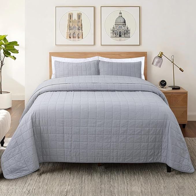 100% Cotton Quilt Sets Super King Size - Soft Lightweight Quilt Bedding Set for Bedroom Decor-Bedspread in Geometric Pattern with 2 Pillow Shams for All Season, 120x128 inches