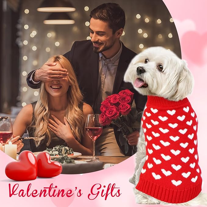 GOYOSWA Valentines Dog Sweater, Dog Valentines Clothes Outfit Knitted Sweaters for Small Medium Large Dogs Pets (Red Heart, X-Large)