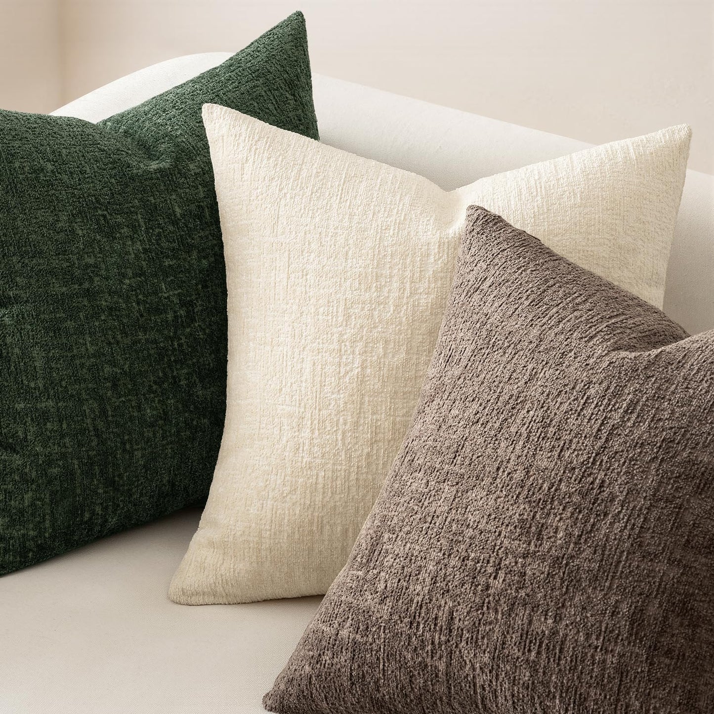 MIULEE Decorative Throw Pillow Covers 18x18 Pack of 2 Beige Couch Pillow Covers Soft Cozy Textured Chenille Pillowcases for Home Decor Sofa Living Room Cushion Bedroom