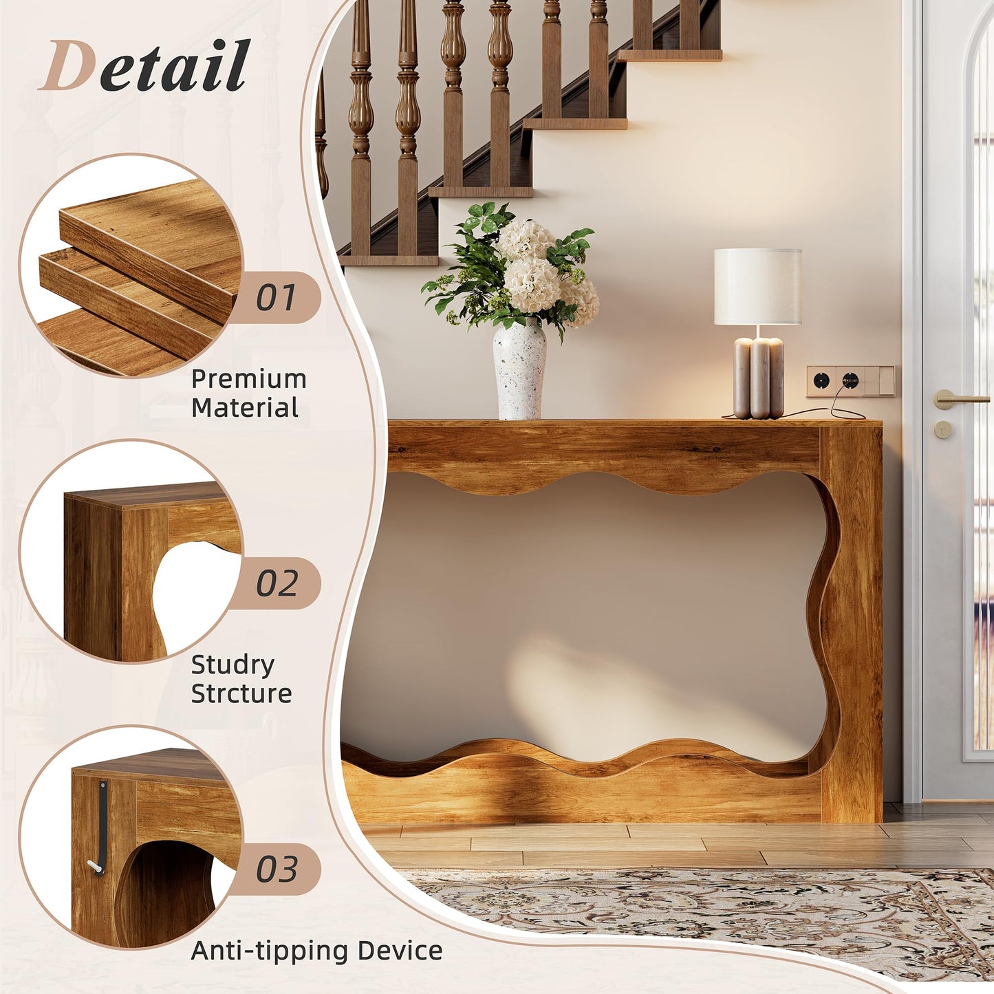 Shintenchi 63 inch Farmhouse Console Table with Storage & LED Light, Long Sofa Table Behind Couch, Narrow Entryway Entrance Table, Hallway Accent Stand Home Decor for Living Room, Entry Way, Brown