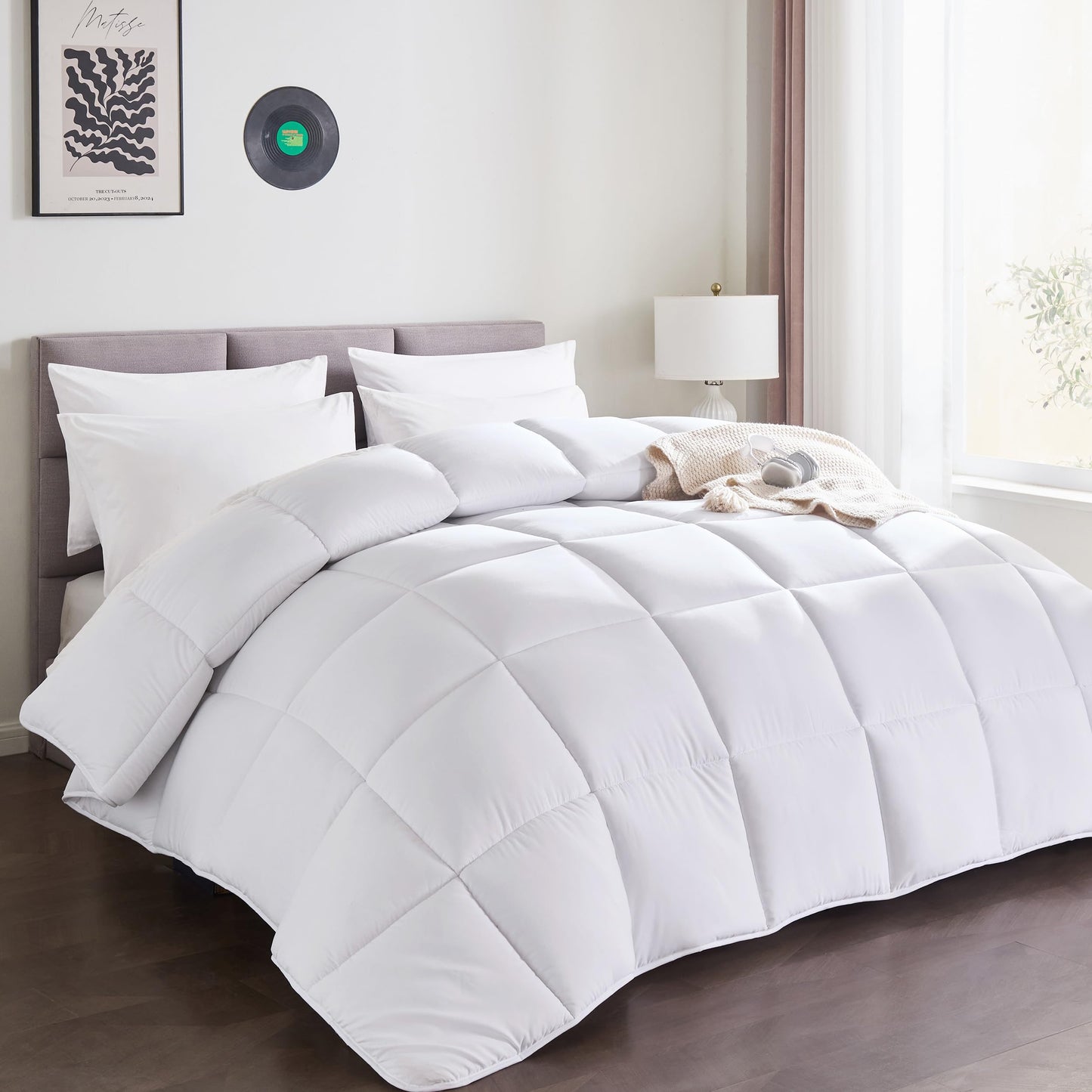 ABOUTABED Twin Comforter Duvet Insert White, All Season Down Alternative Comforter, Ultra Soft Quilted Bedding Comforter with 8 Corner Tabs, Machine Washable