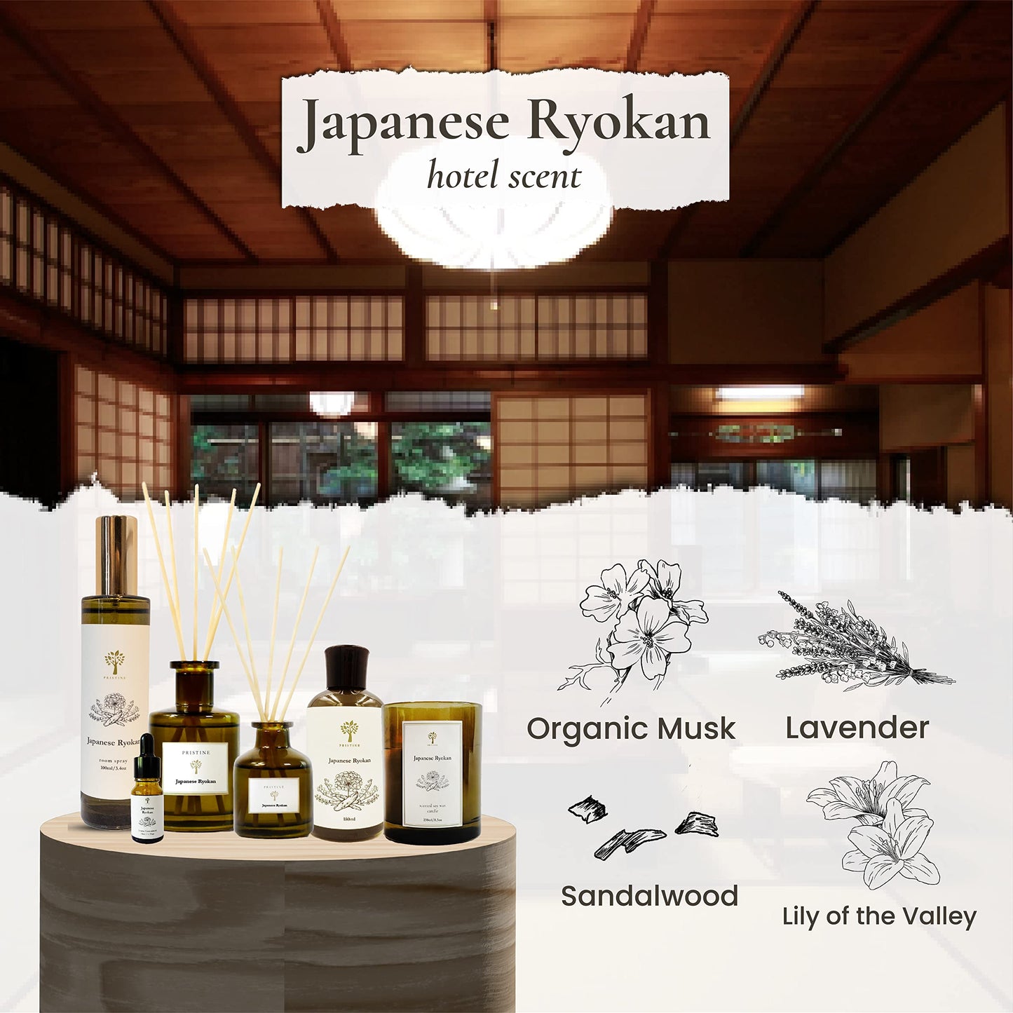 PRISTINE Japanese Ryokan/Inspired by Shang Hotel Reed Diffuser for Home | Fresh Lavender, Moroccan Amber Reed Diffuser Set, Oil Diffuser & Reed Diffuser | Home & Office Decor | Fragrance Gift