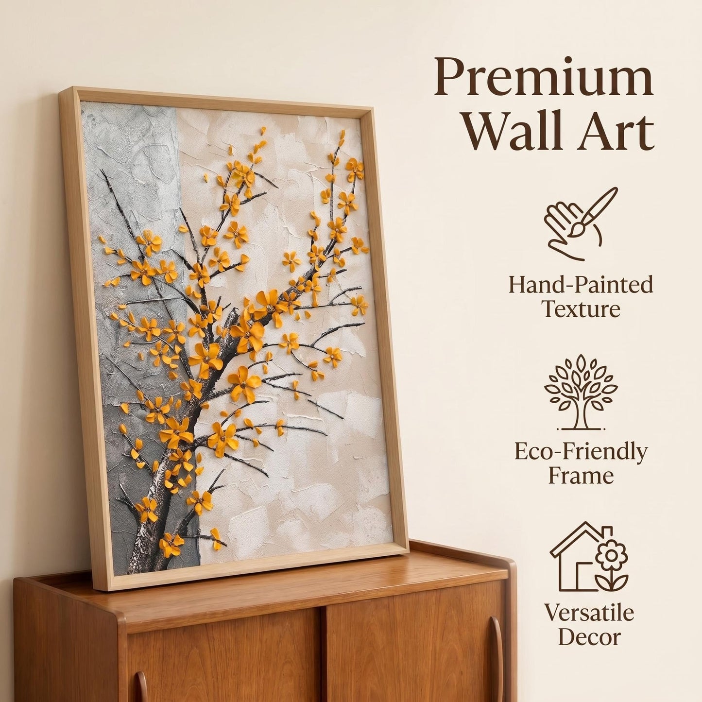 Hand Painted Plum Plossom Flower Canvas Wall Art for Living Room