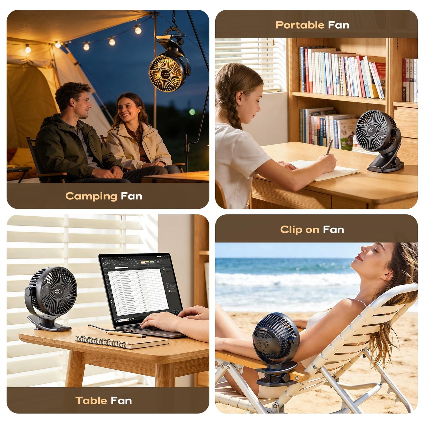 Coohea Portable Clip on Fan 4000mAh Rechargeable Battery Last Up to 26.5H Runtime, Desk Fan with 4 Speeds & 360° Rotation, Powerful Yet Quiet Mini Fans for Office, Gym, Bed, Stroller, Study (Black)