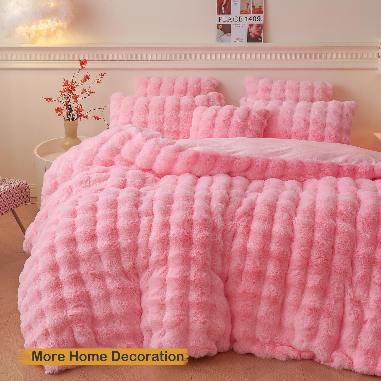 LIFEREVO Pack of 2 Fluffy Faux Rabbit Fur Pillowcases, Elegant Cute Plush Shaggy Bubble Bed Pillow Cases Standard Size with Zipper Closure, Home Decorative Furry Fuzzy Long Pillow Shams 20x26, Pink