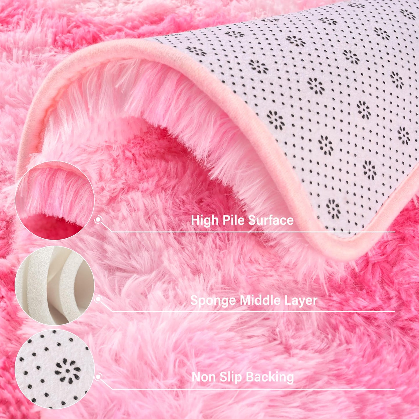 Foxmas Soft Fluffy Area Rugs for Bedroom Kids Room Plush Shaggy Nursery Rug Furry Throw Carpets for Boys Girls, College Dorm Fuzzy Rugs Living Room Home Decorate Rug, 3ft x 5ft, Tie-Dyed Pink
