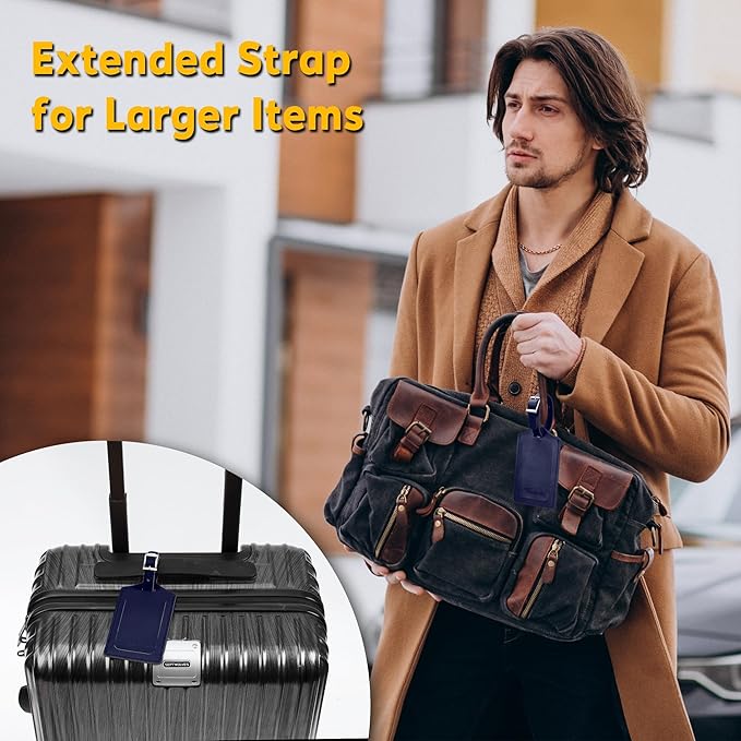 Travelambo 30 Pack Luggage Tags Faux Leather for Suitcases Travel Bag Labels with Protection Cover ID (Deep Blue)