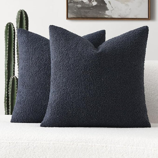 FUTEI Pack of 2 Navy Blue Decorative Throw Pillow Covers 16x16 Inch Soft Cozy Solid Boucle Textured Cushion Case,Modern Home Decor for Couch Bed Living Room