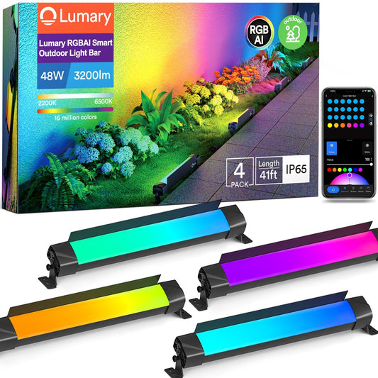Lumary Smart Outdoor Led Light Bar, RGBAIWW Color Changing Wall Washer Lights, IP65 Backyard Ambient Floodlights Landscape Lighting for Room/Garden/Halloween/Christmas, APP&Voice Control, 4 Pack