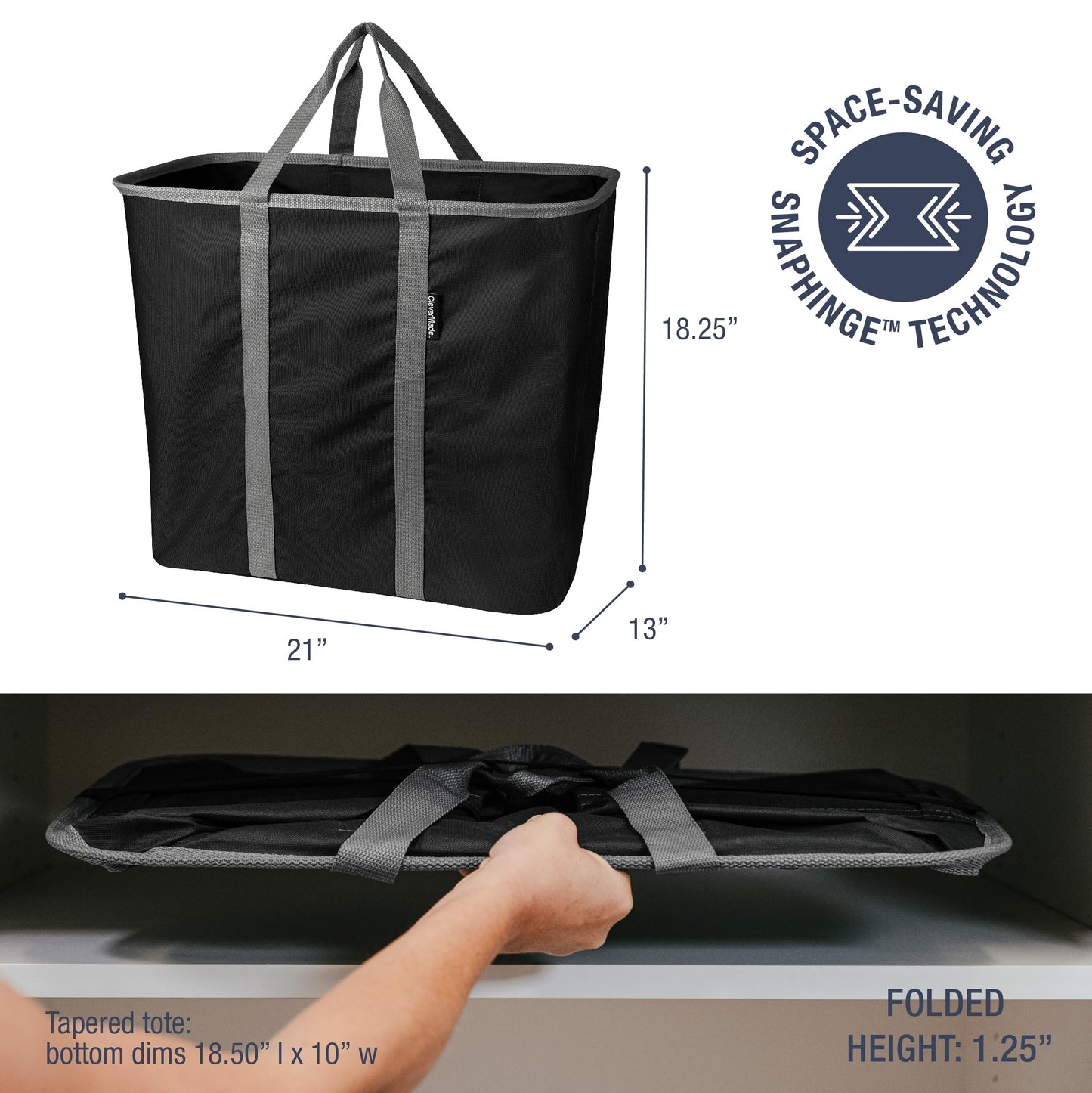 CleverMade Collapsible Laundry Caddy – Foldable Laundry Hamper & Tote, XXL 64L Pop-Up Laundry Basket with Handles, Space-Saving Laundry Organizer for Home, Dorm, Closet & Travel, 2 Pack - Black Gray