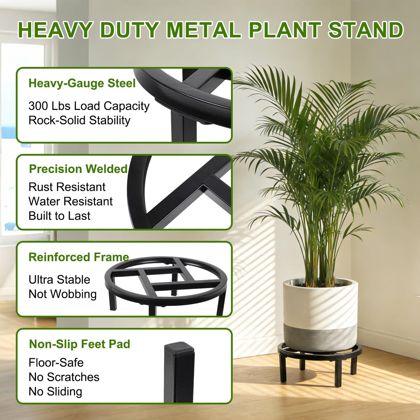 Phyluckny Metal Plant Stand Indoor Outdoor, Heavy Duty Plant Riser, Sturdy Flower Pot Holder Low Planter Stand, Single Flower Pot Stands, Modern Planter Stool for Indoor Plants (Black, 11.8"-2PCS)