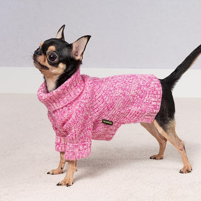 Fitwarm Knitted Turtleneck Dog Sweater, Cozy Dog Winter Clothes for Small Dogs Girl, Holiday Pet Outfit, Heather Pink, XL