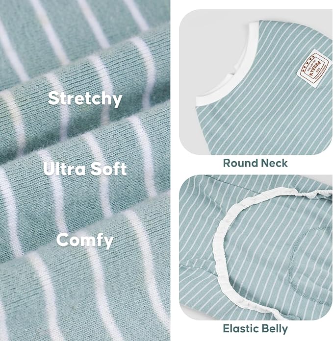 KYEESE Dog Pajamas Stretchable 4 Legs Doggie Jammies Striped Dog PJS Jumpsuit Lightweight Onesie Puppy Pajamas Soft Breathable Cozy Pet Outfit PJS Comfortable Sleepwear, Green Striped, X-Small