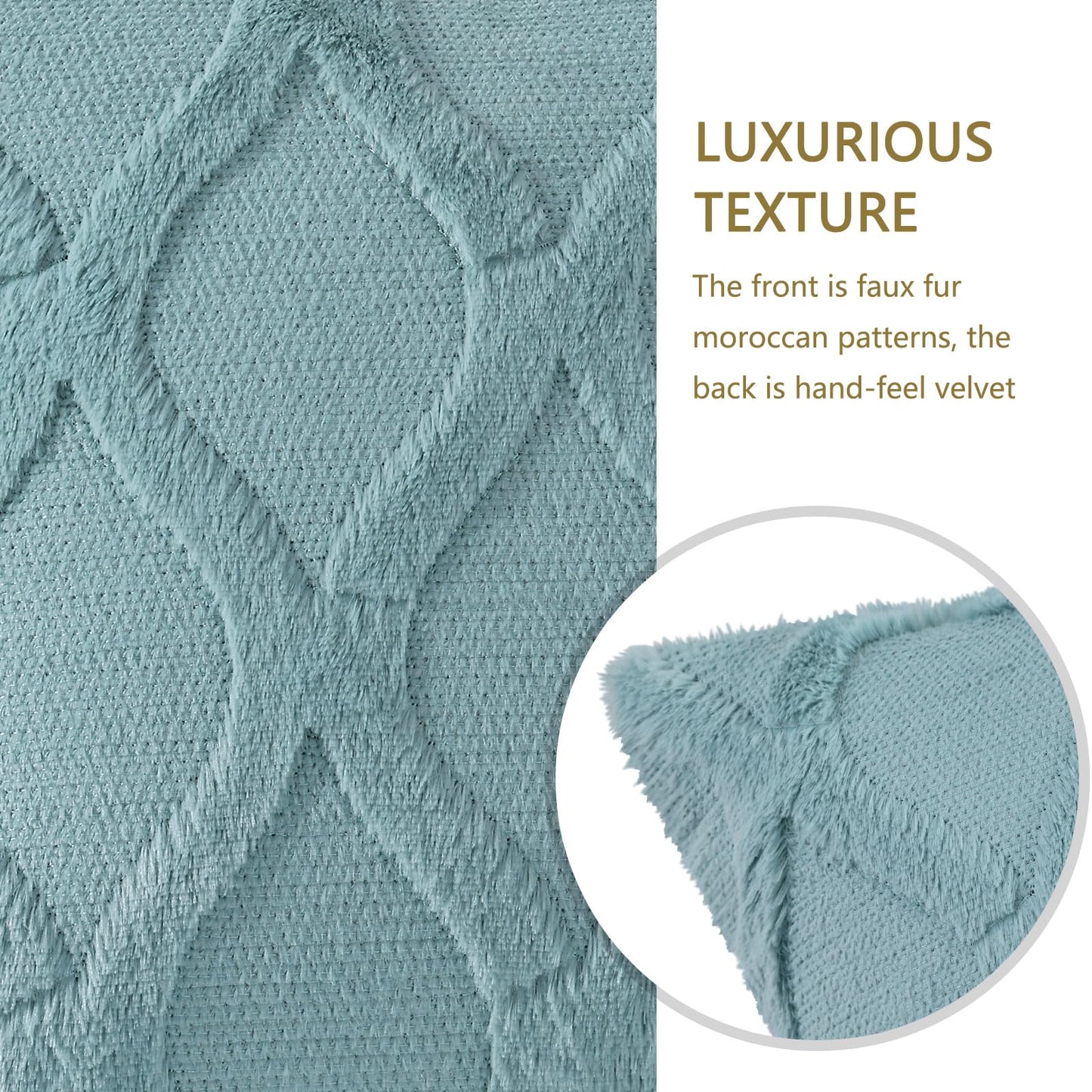 decorUhome Summer Throw Pillow Covers 18x18 Inch Set of 2, Soft Plush Faux Fur Wool Aqua Accent Couch Pillow Covers for Modern Farmhouse Bed Sofa Living Room