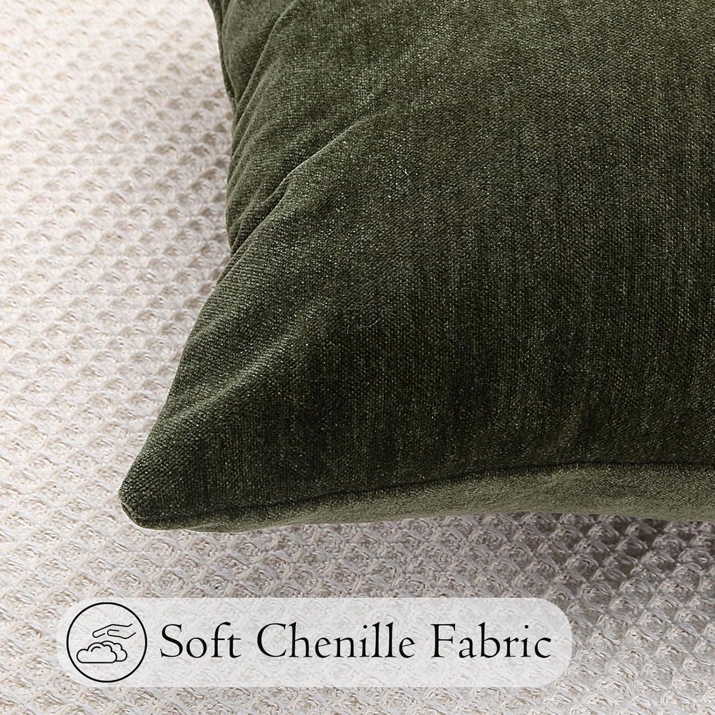 JoraLion Chenille Throw Pillow Covers 24x24 inch, Moss Green Spring Decorative Pillow Covers, Farmhouse Solid Soft Chenille Cushion Case for Couch Sofa Bed Living Room, Pack of 2(Cover ONLY)
