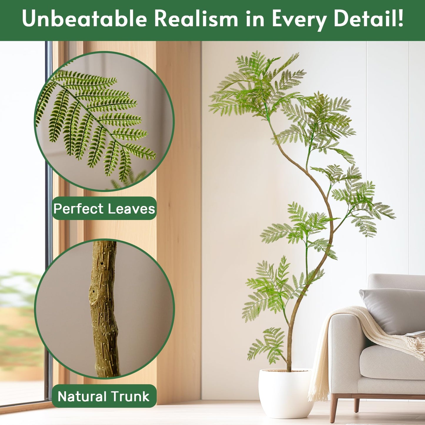 Bailikang 7.9FT Artificial Tree Fake Jacaranda Tree,Faux Tall Tree Lifelike Green Leaves Large Plants Indoor Fake Trees for Home Decor