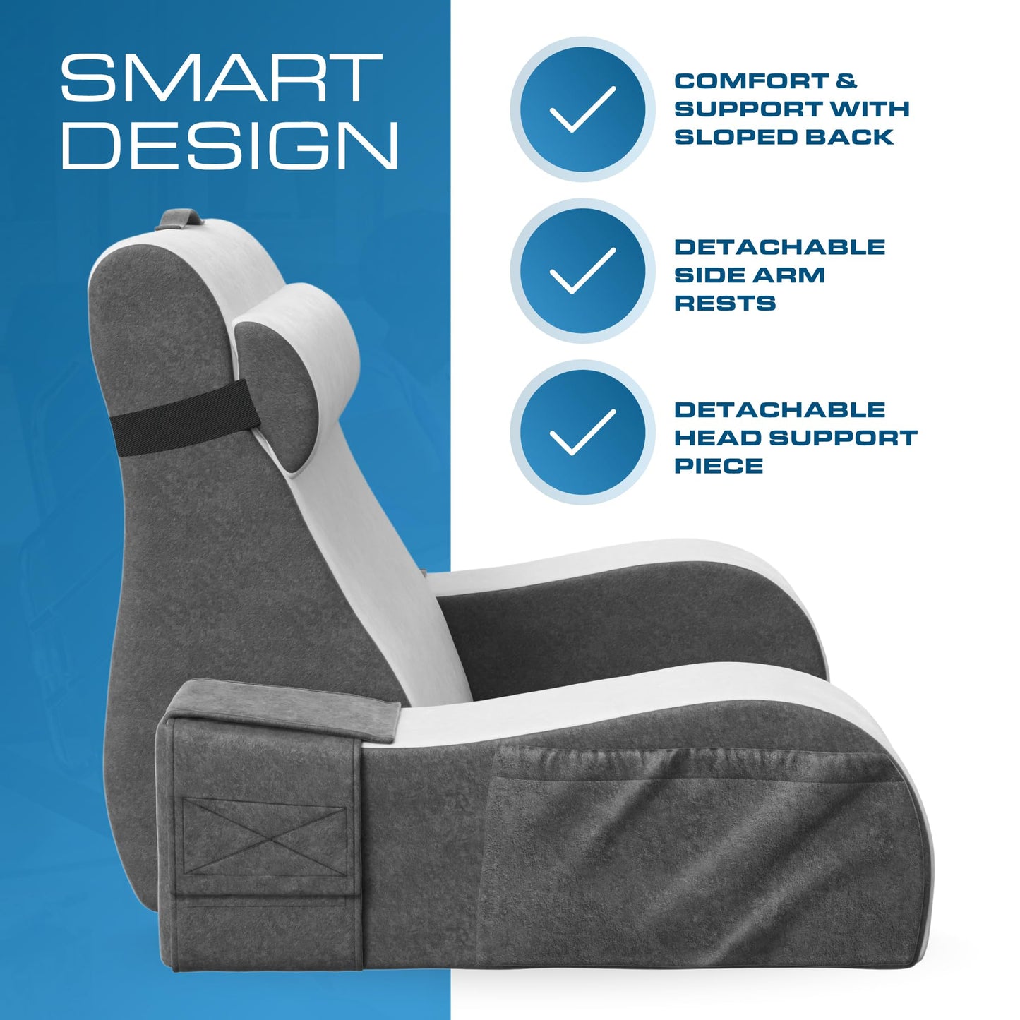 Kolbs Bed Wedge Pillow for Sleep Apnea, Acid Reflux, and Back Pain Relief, with Chic Jacquard Cover - Headboard Wedges for Sleeping (19" Wedge Reading - Grey)